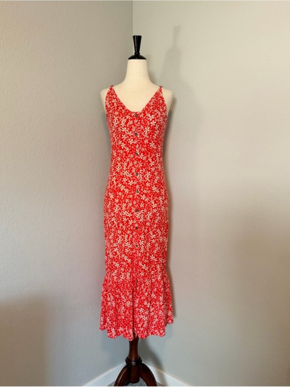 Roxy Seaside State Red Floral Button Down Dress Size Small